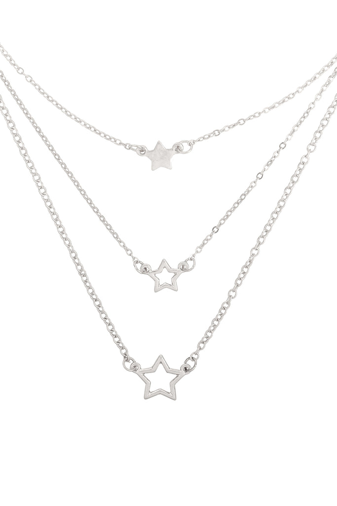 LAYERED CHAIN OPEN STAR INLINE NECKLACE SET