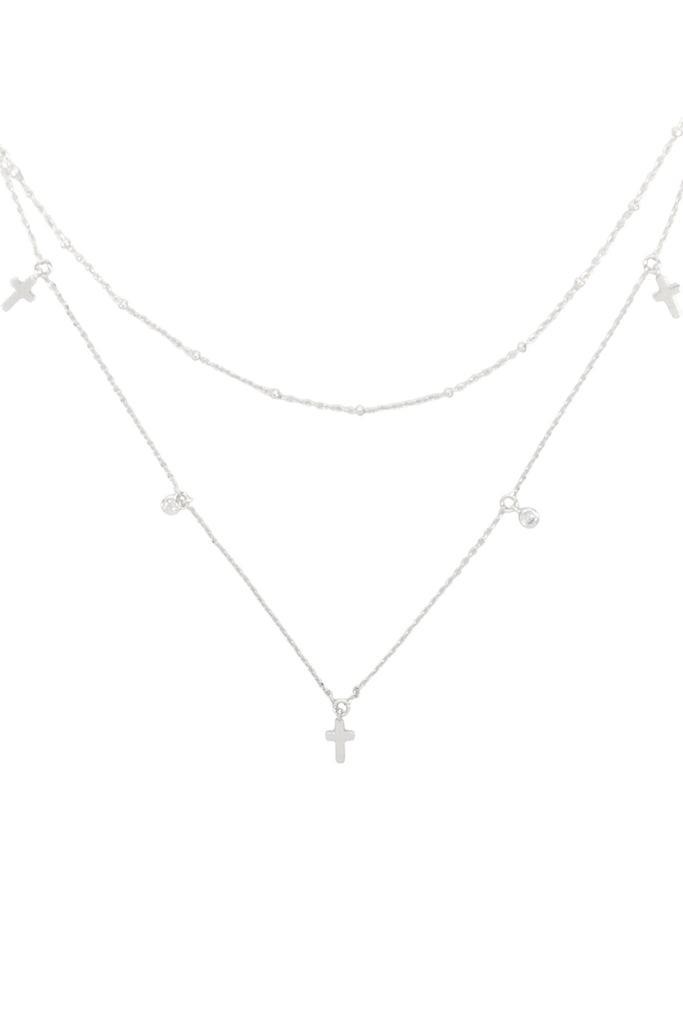 INB184 - 2 LAYERED CROSS CHARM NECKLACE
