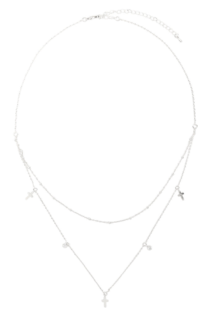 INB184 - 2 LAYERED CROSS CHARM NECKLACE