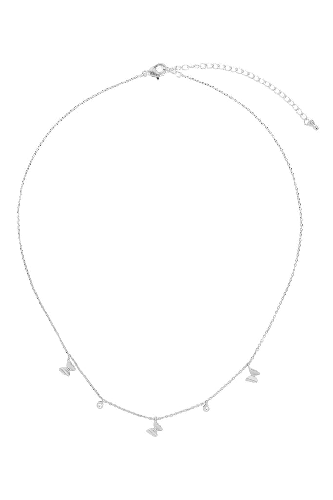 BUTTERFLY AND CUBIC ZIRCONIA STATION NECKLACE