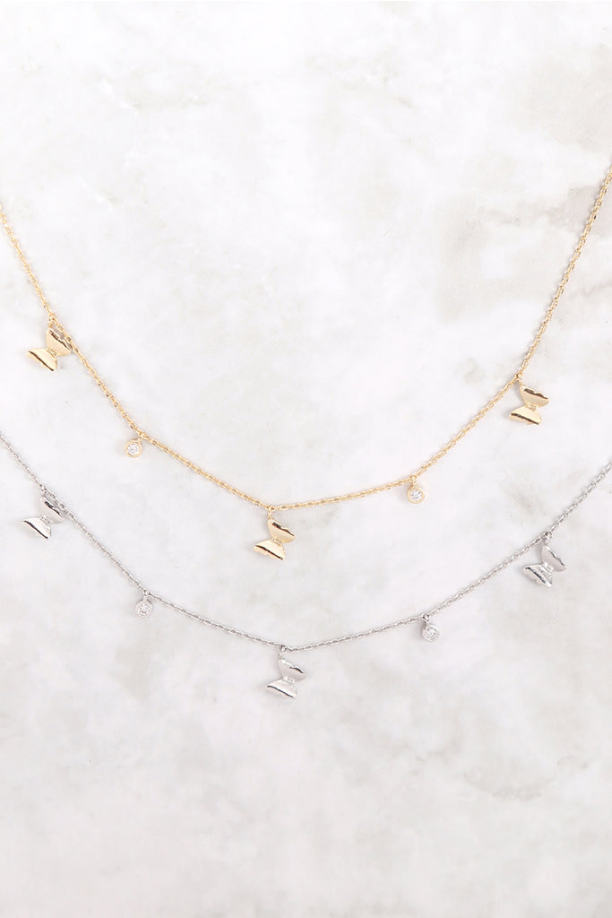 BUTTERFLY AND CUBIC ZIRCONIA STATION NECKLACE