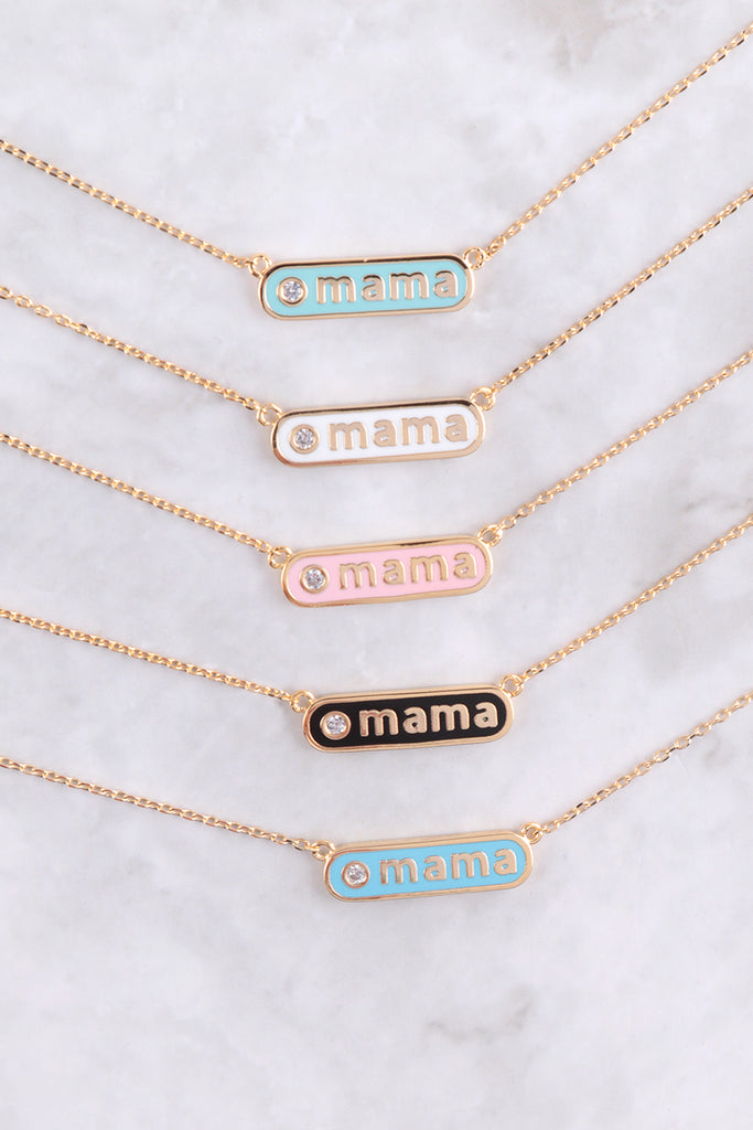 "MAMA" PERSONALIZED ROUNDED BAR W/COLOR BRASS NECKLACE
