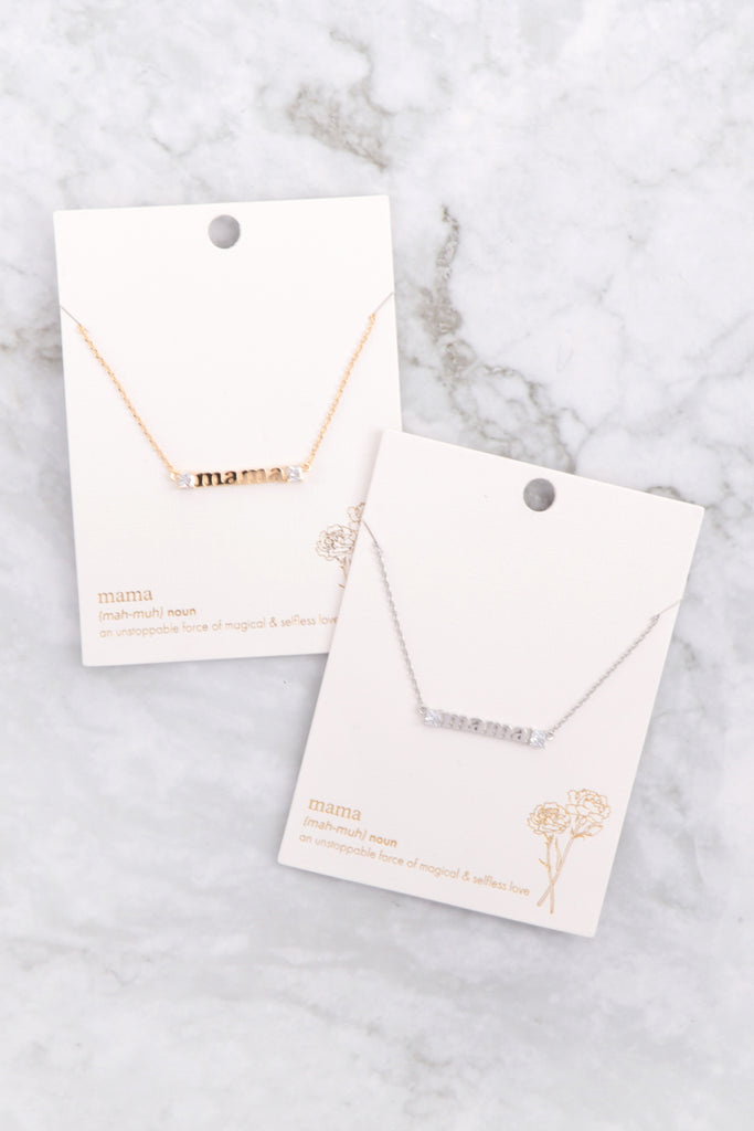 "MAMA" LETTER CUBIC ZIRCONIA PENDANT BRASS NECKLACE