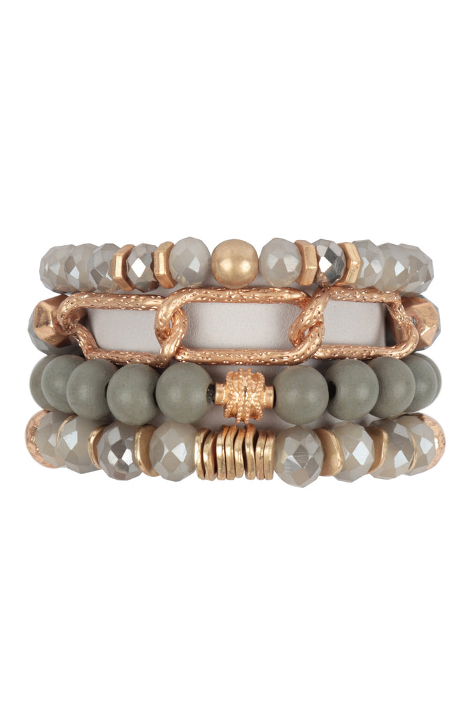 CHARM BOHO WOOD, RONDELLE BEADS AND CHAIN BRACELET