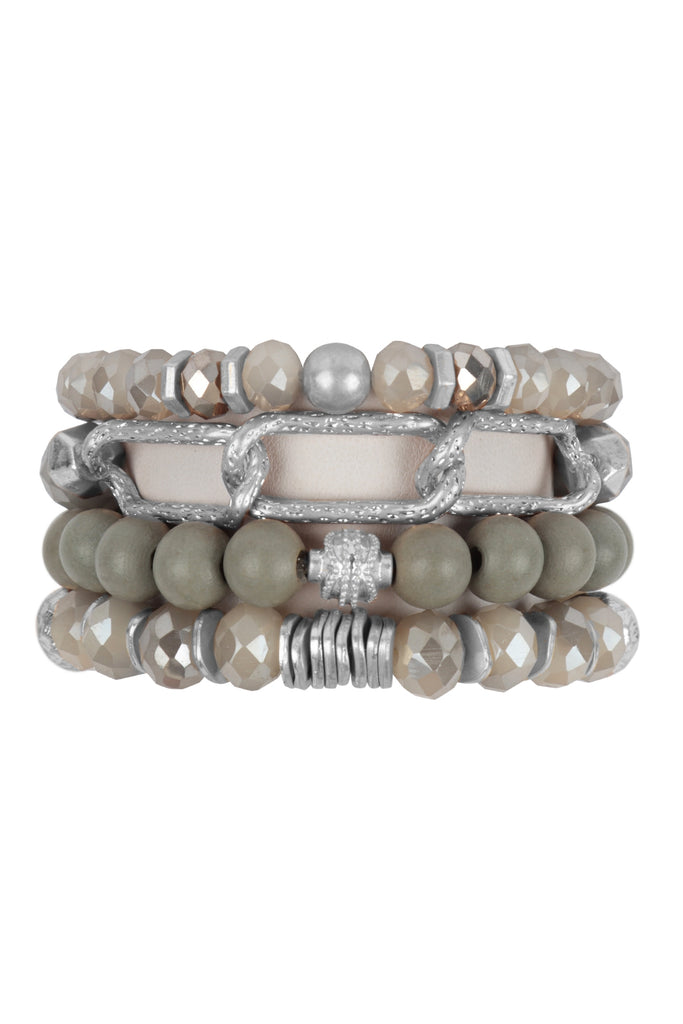 CHARM BOHO WOOD, RONDELLE BEADS AND CHAIN BRACELET