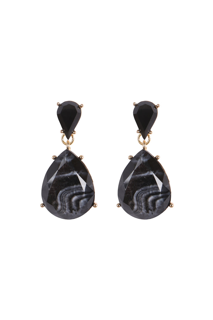 DOUBLE TEARDROP RESIN STONE DROP EARRINGS