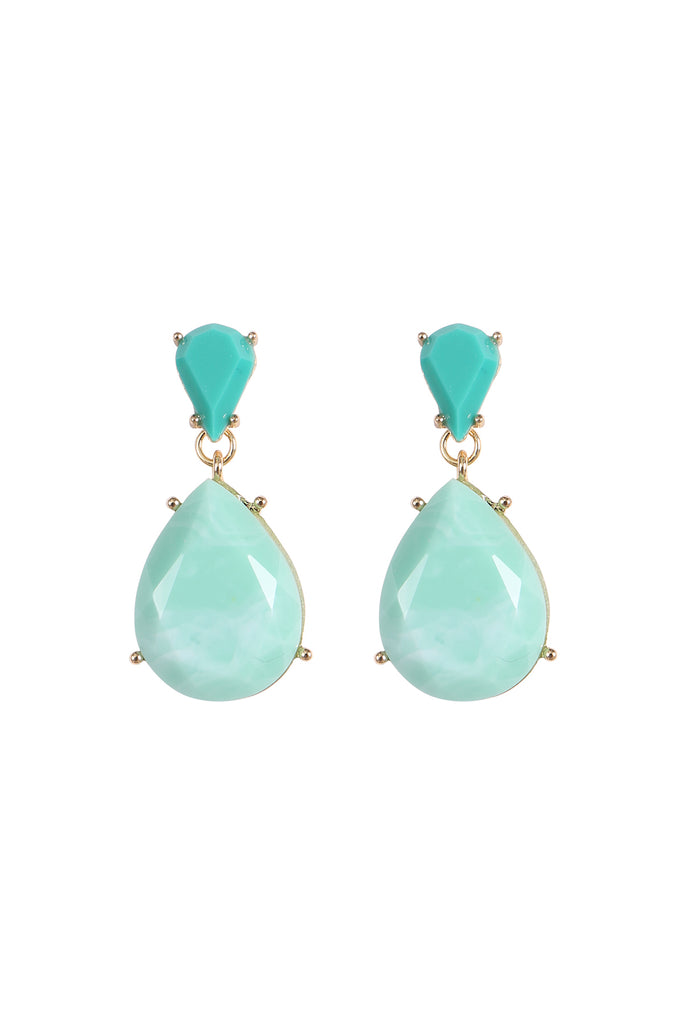 DOUBLE TEARDROP RESIN STONE DROP EARRINGS