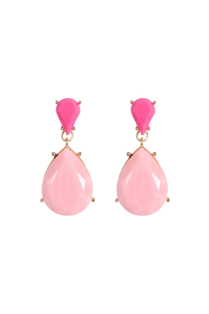 DOUBLE TEARDROP RESIN STONE DROP EARRINGS