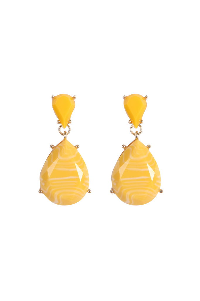 DOUBLE TEARDROP RESIN STONE DROP EARRINGS