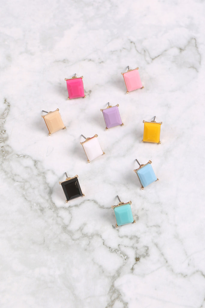 RECTANGLE RESIN STONE STUD EARRINGS