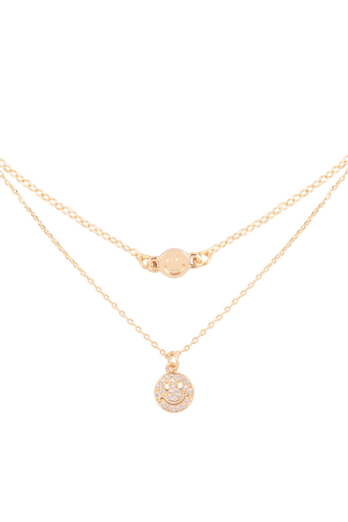 LAYERED 2 PCS CHOKER SET PAVE SMILEY FACE NECKLACE