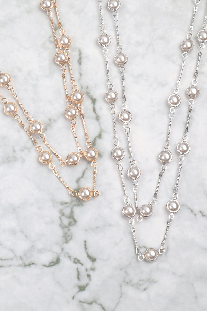 40" PEARL STATION LAYERED LONG NECKLACE - Riah Fashion