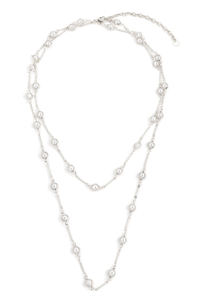 40" PEARL STATION LAYERED LONG NECKLACE - Riah Fashion