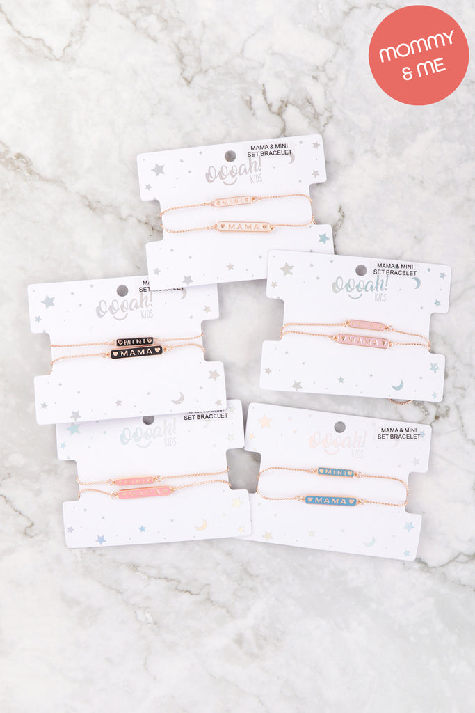 PERSONALIZED "MAMA" & "MINI" BAR SHAPE ENAMEL ADJUSTABLE 2 SET BRACELET