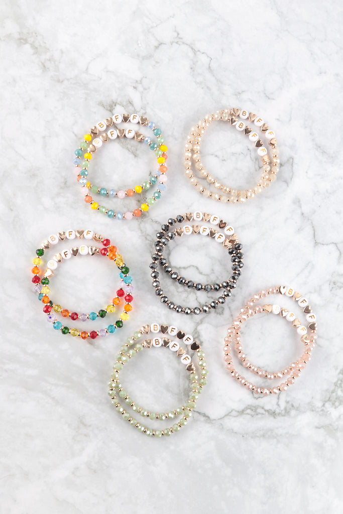 "BFF" LETTER HEART BEADS STRETCH BRACELETE SET