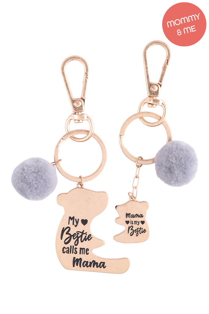 MINI BEAR & MAMA BEAR 2 SET ENAMEL W/ POM POM KEYCHAIN