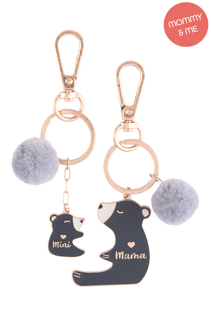 MINI BEAR & MAMA BEAR 2 SET ENAMEL W/ POM POM KEYCHAIN