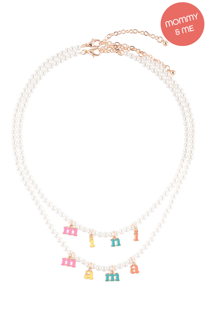 16" MAMA & MINI SHAPED ENAMEL PEARL 2 SET NECKLACES
