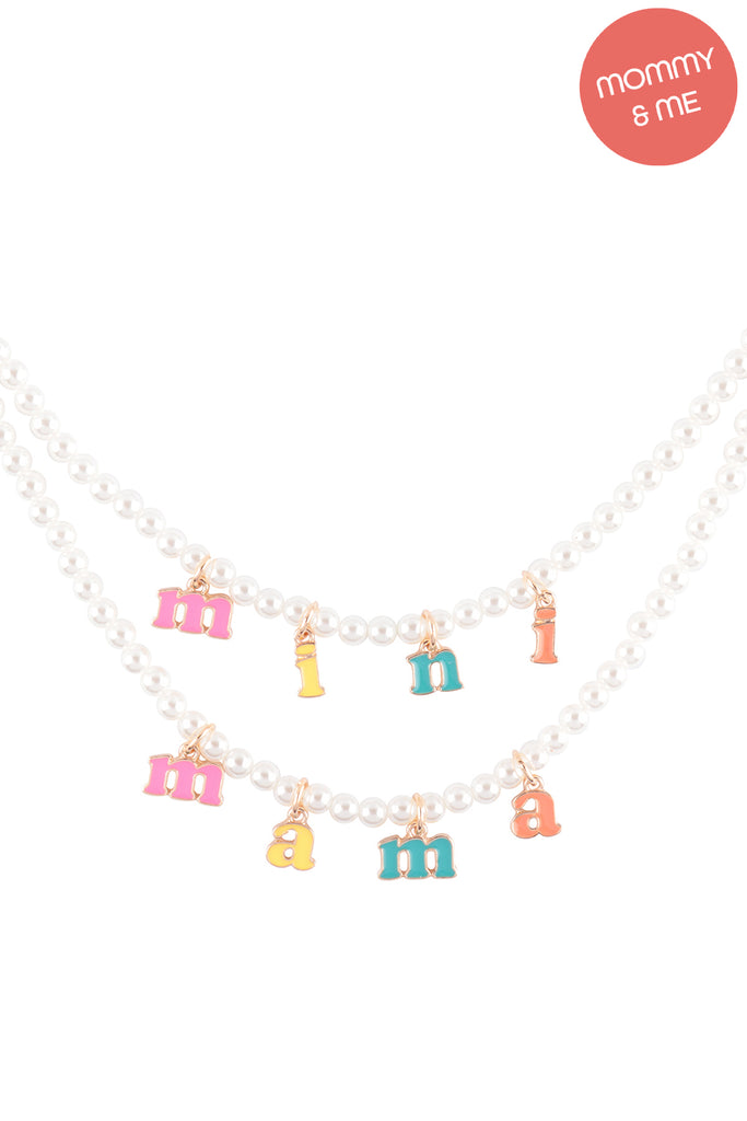 16" MAMA & MINI SHAPED ENAMEL PEARL 2 SET NECKLACES