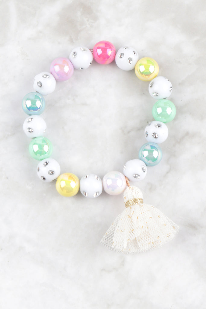 CLOUD GLASS BEADS RHINESTONE W/ MATCHING 14" NECKLACE AND 6.25" BRACELET SET