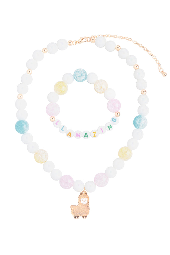 AMAZING LLAMA PEARL BEADS W/ MATCHING 14" NECKLACE AND 6.25" BRACELET SET