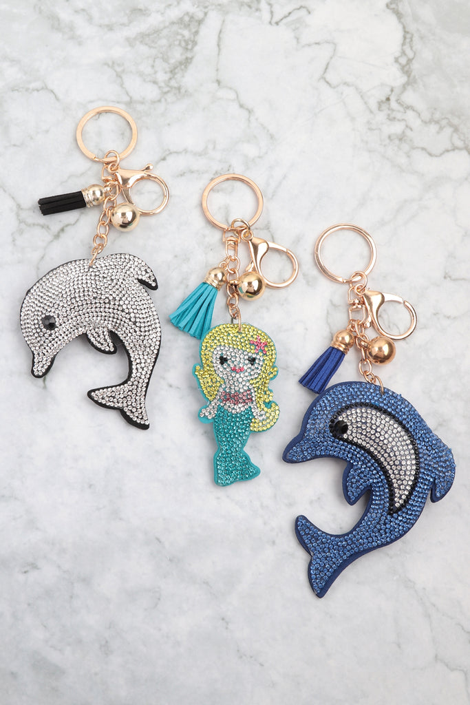 DOLPHIN RHINESTONE TASSEL KEYCHAIN