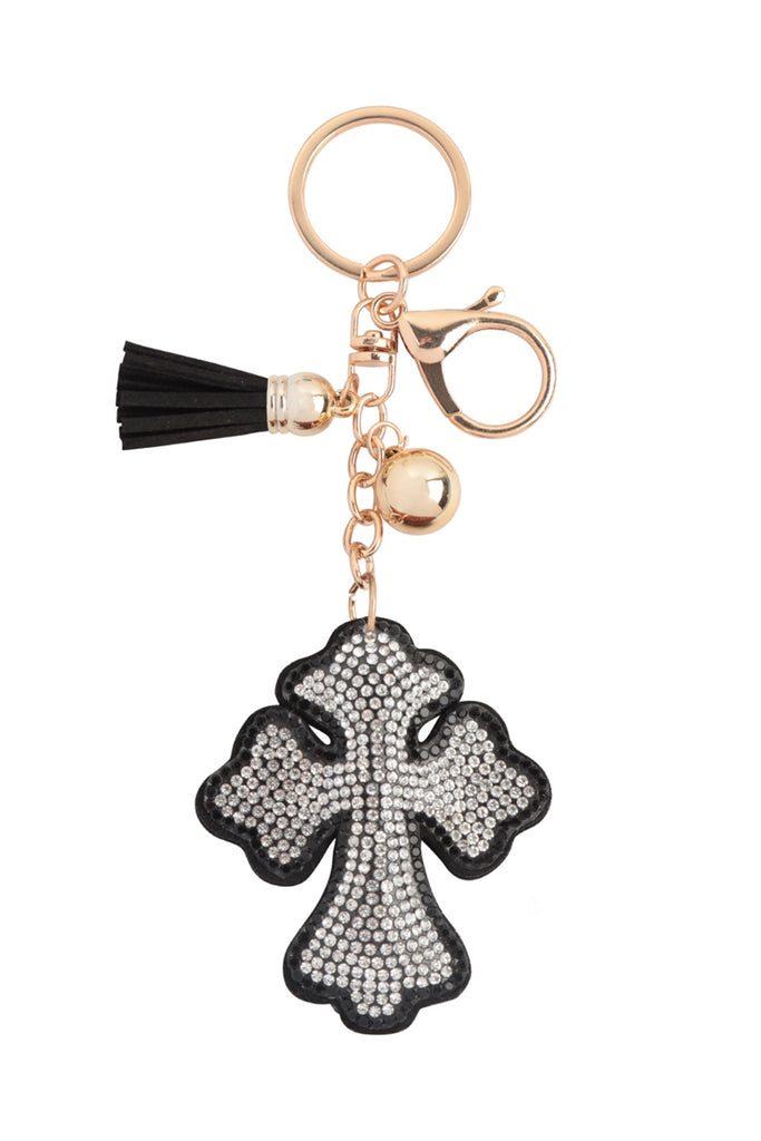 CROSS LAMEN RHINESTONE TASSEL KEYCHAIN
