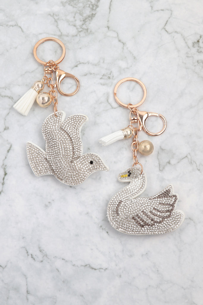 SWAN RHINESTONE TASSEL KEYCHAIN