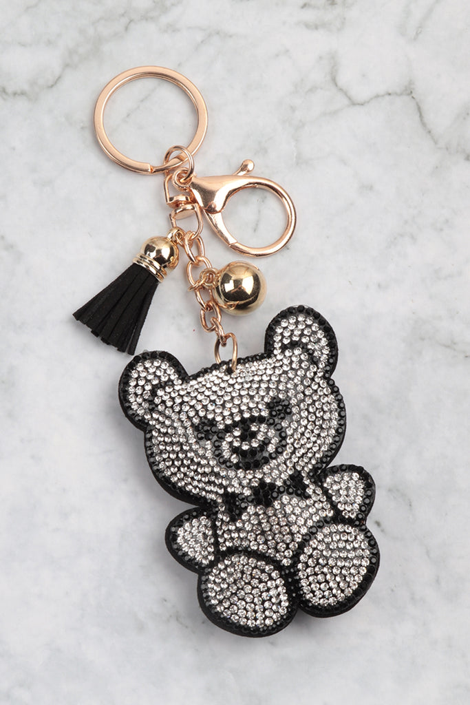TEDDY BEAR WITH RIBBON RHINESTONE TASSEL KEYCHAIN