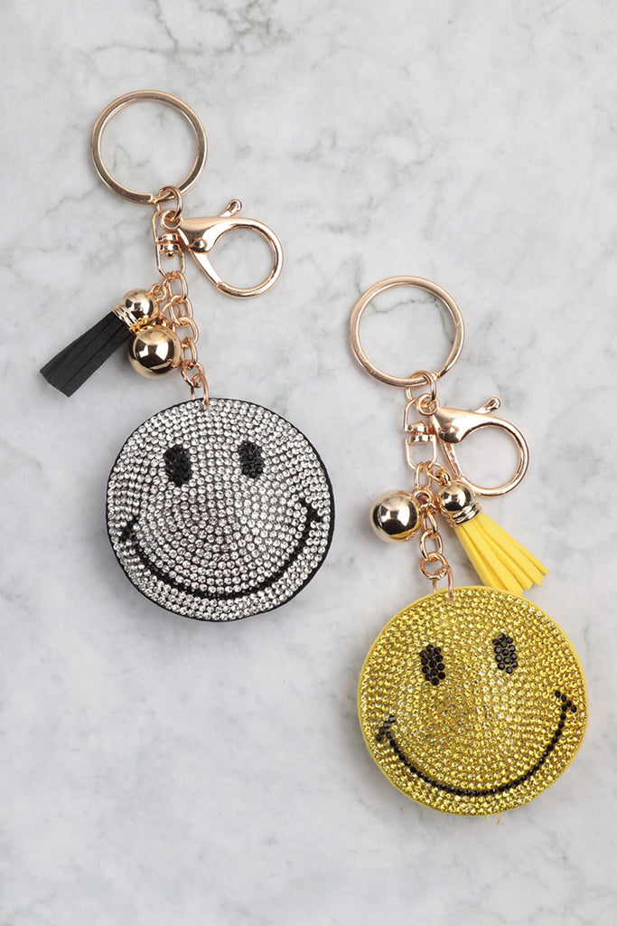 SMILEY RHINESTONE TASSEL KEYCHAIN
