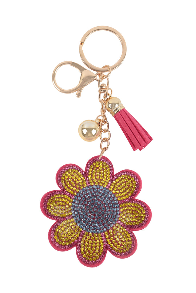FLOWER PATTERN RHINESTONE TASSEL KEYCHAIN