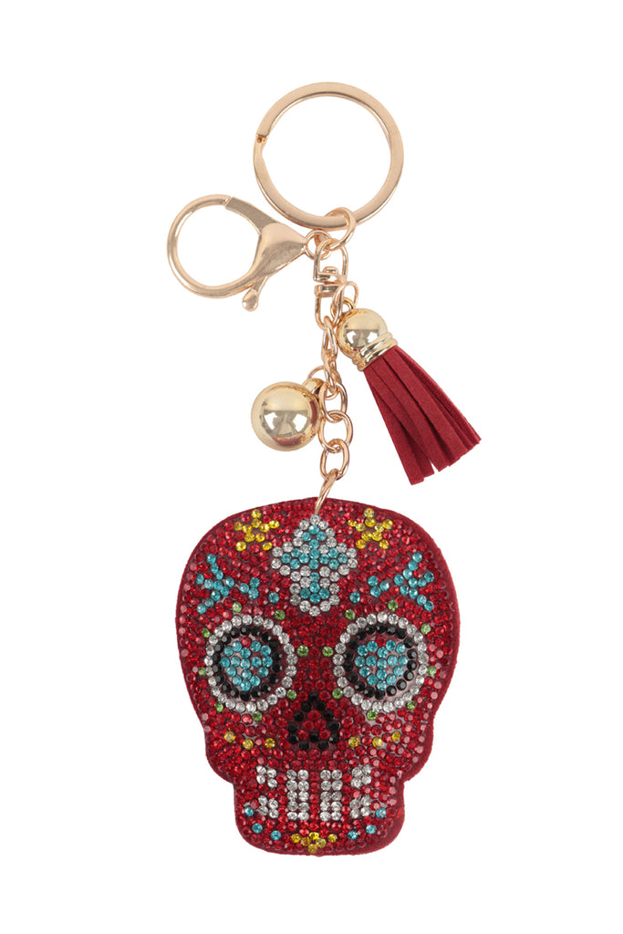 SKULL PATTERN RHINESTONE TASSEL KEYCHAIN