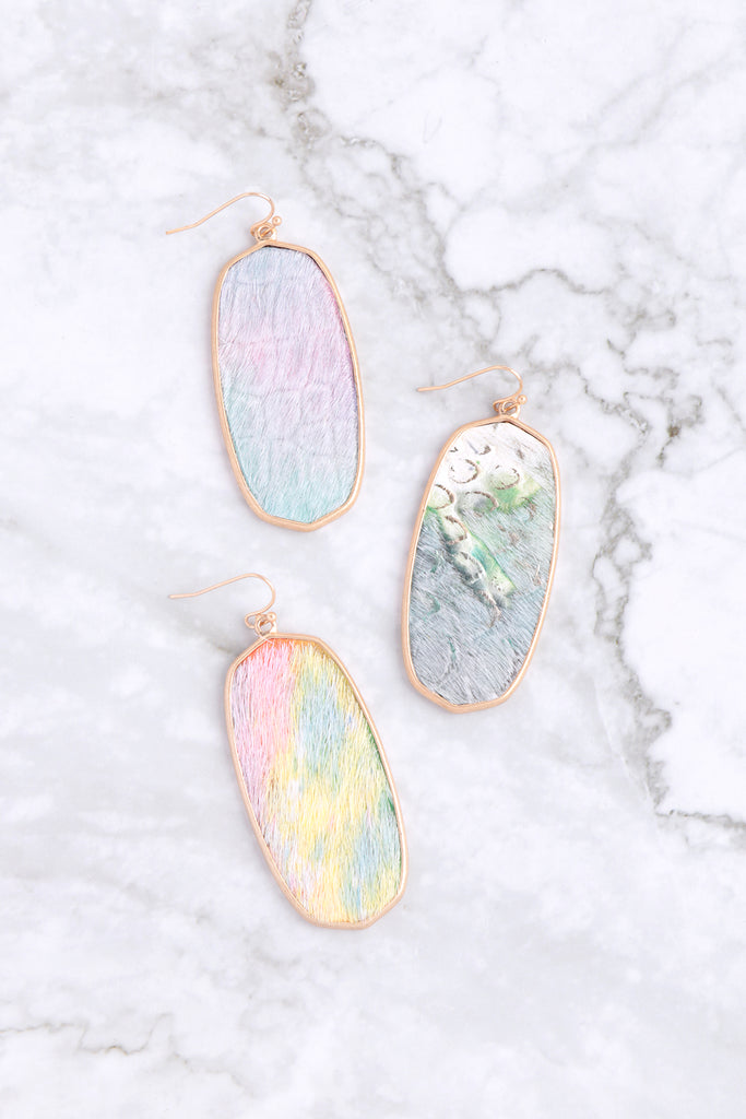 OVAL LEATHER DROP FISH HOOK EARRINGS