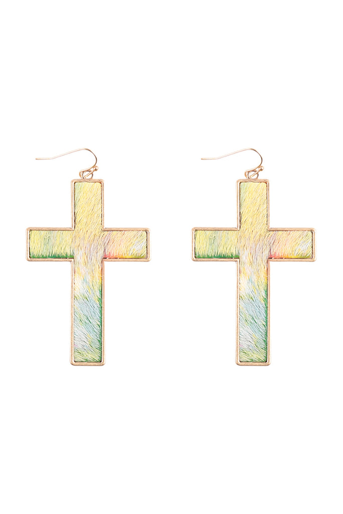 CROSS LEATHER DROP FISH HOOK EARRINGS