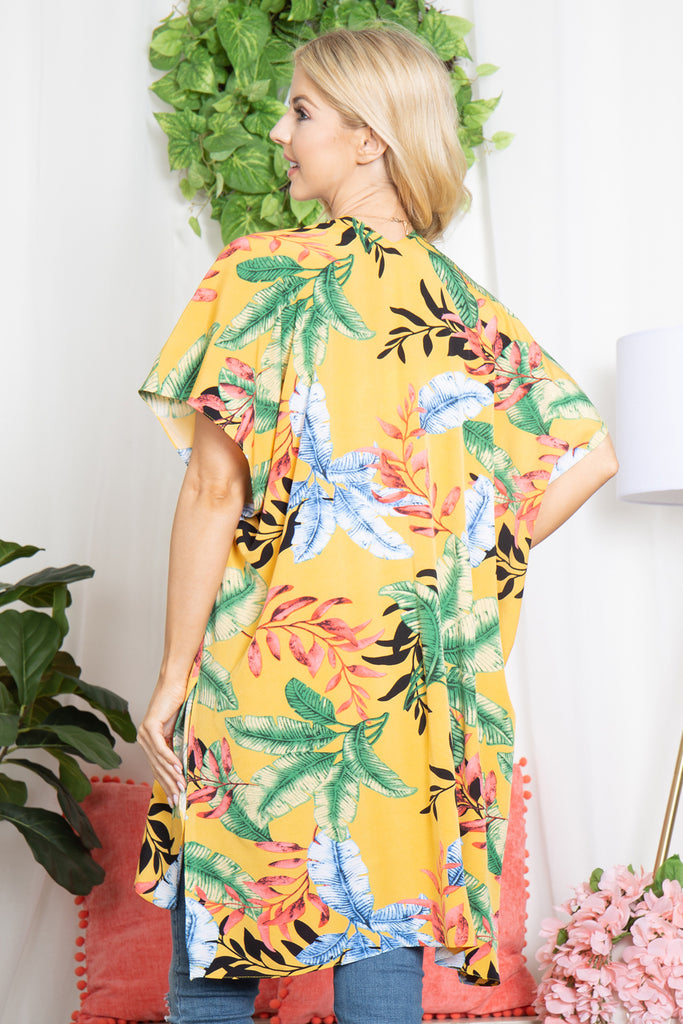 TROPICAL LEAVES OPEN FRONT KIMONO