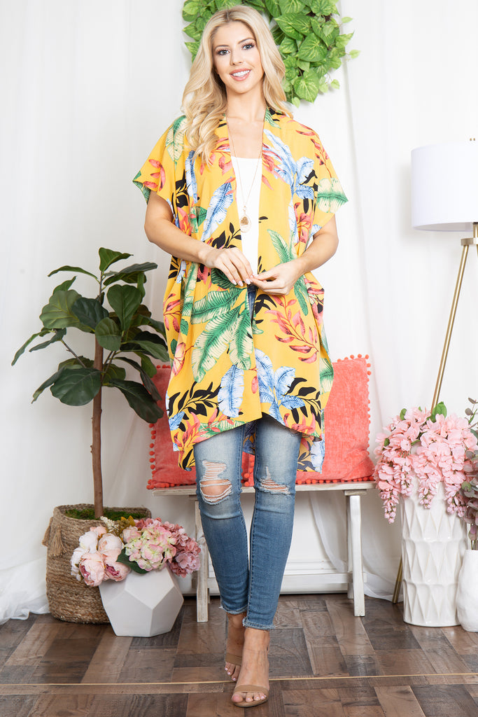 TROPICAL LEAVES OPEN FRONT KIMONO