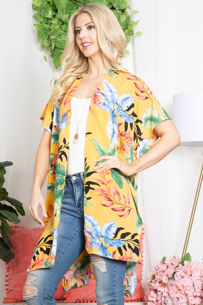 TROPICAL LEAVES OPEN FRONT KIMONO