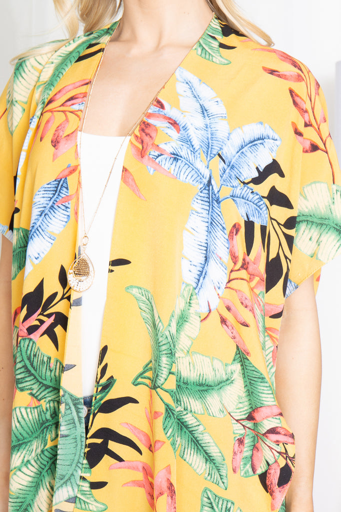 TROPICAL LEAVES OPEN FRONT KIMONO