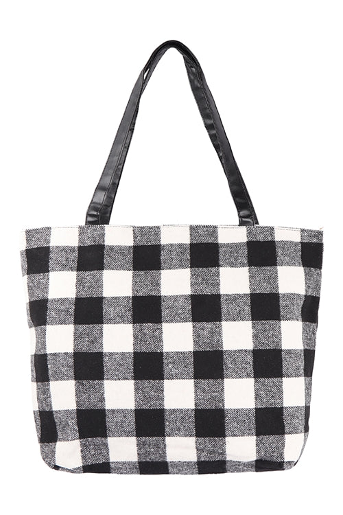 BUFFALO PLAID ZIPPER FASHION TOTE BAG