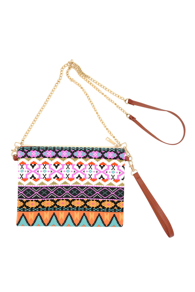 AZTEC PRINT CROSSBODY & WRISTLET BAG