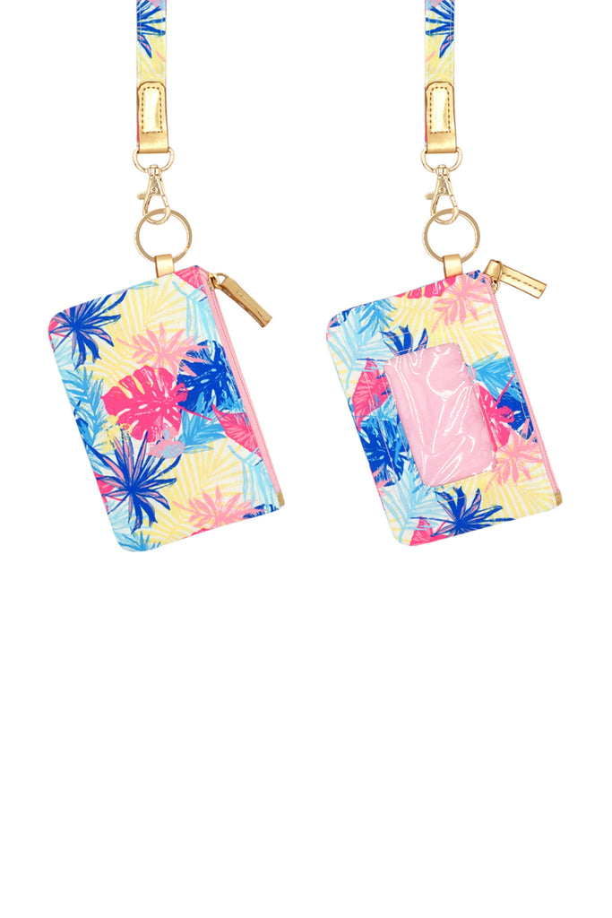 HAND DRAWN COLORFUL TROPICAL LEAVES ID WALLET & DETACHABLE LANYARD