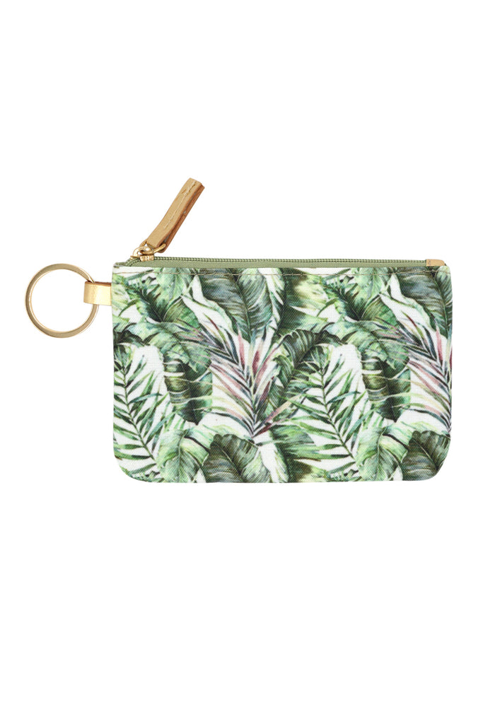 HAND DRAWN TROPICAL LEAVES ID WALLET & DETACHABLE LANYARD