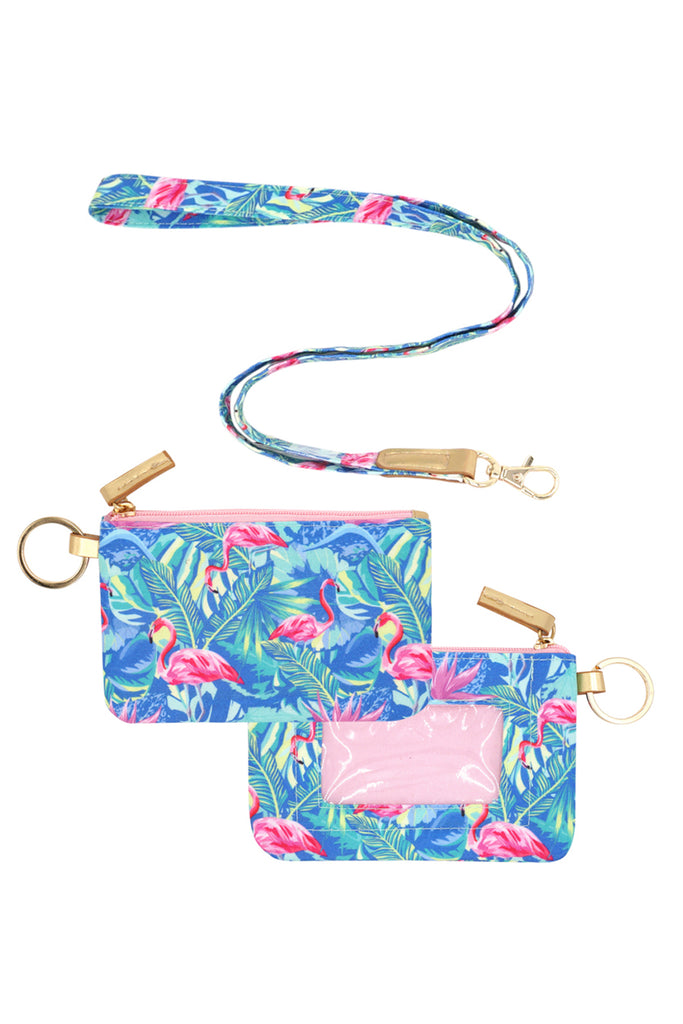TROPICAL FLAMINGO ID WALLET & DETACHABLE LANYARD