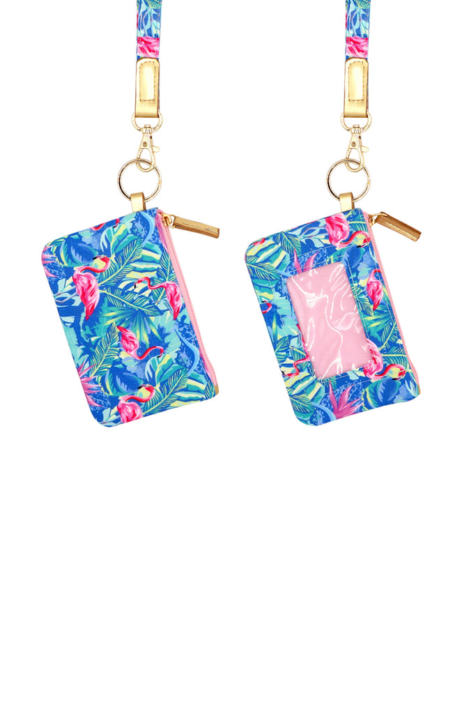 TROPICAL FLAMINGO ID WALLET & DETACHABLE LANYARD
