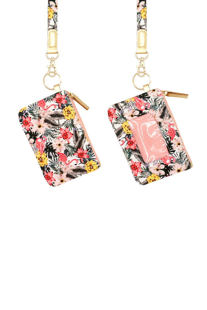 TROPICAL FLAMINGO ID WALLET & DETACHABLE LANYARD