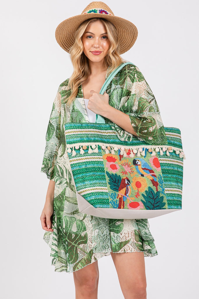 BOHO PRINT FRINGE TOTE BAG
