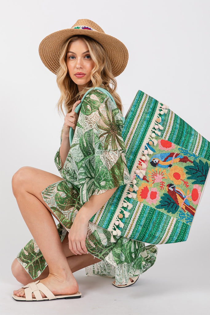 BOHO PRINT FRINGE TOTE BAG