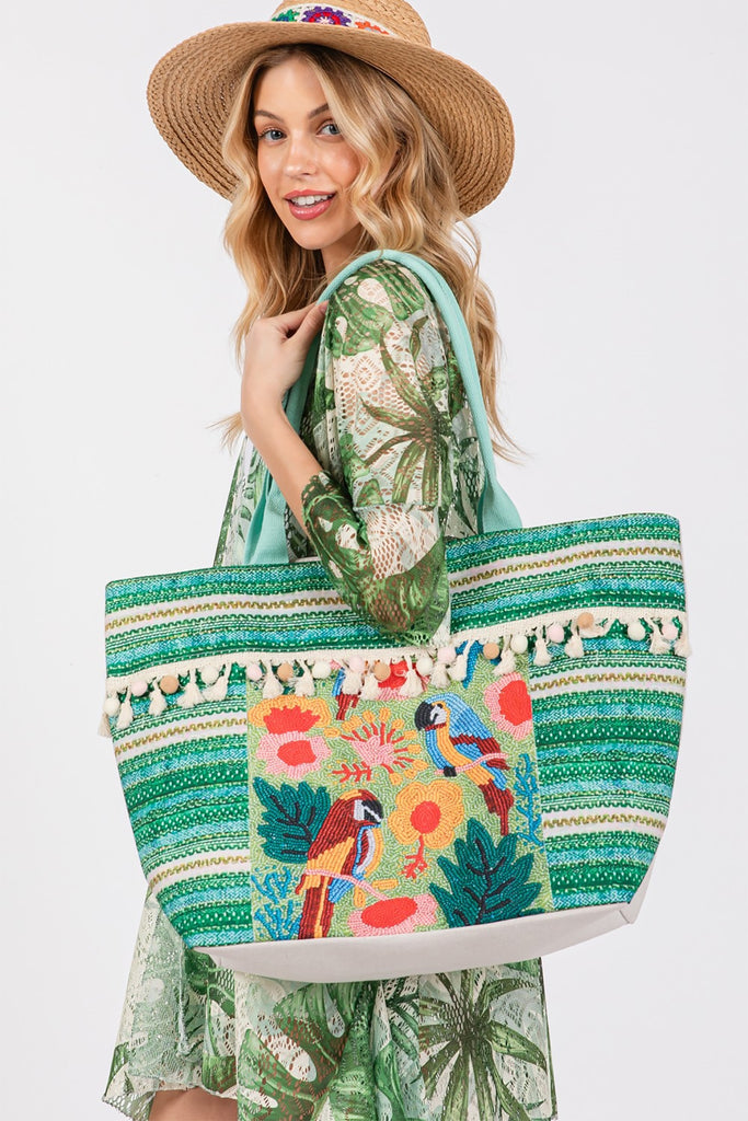 BOHO PRINT FRINGE TOTE BAG