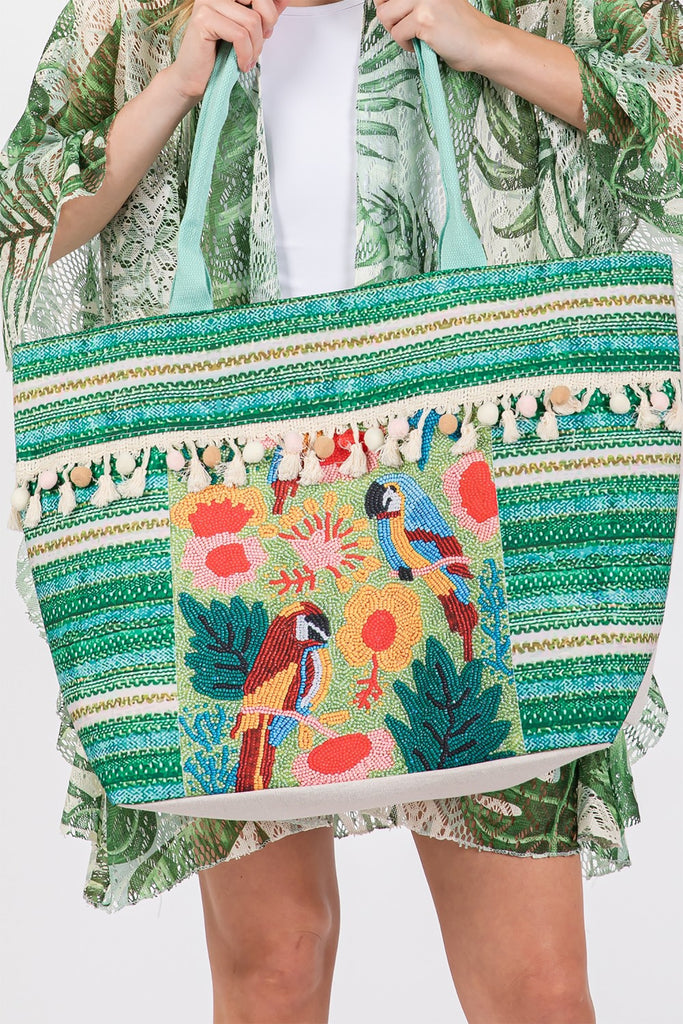 BOHO PRINT FRINGE TOTE BAG