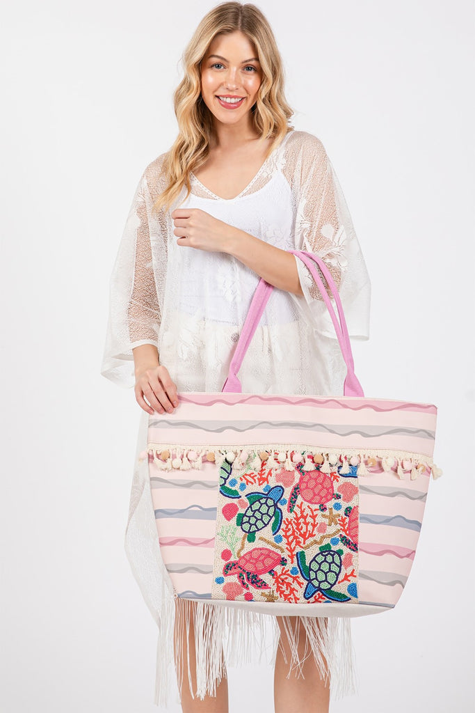 BOHO PRINT FRINGE TOTE BAG